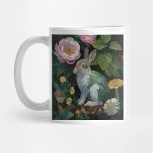 watercolor flowers surrounding a wild rabbit Mug